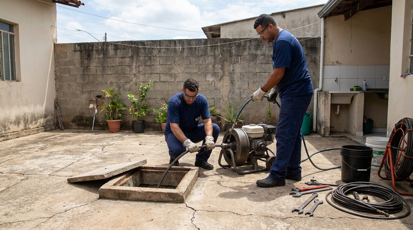 Desentupimento de esgoto residencial em Lajeado‑RS