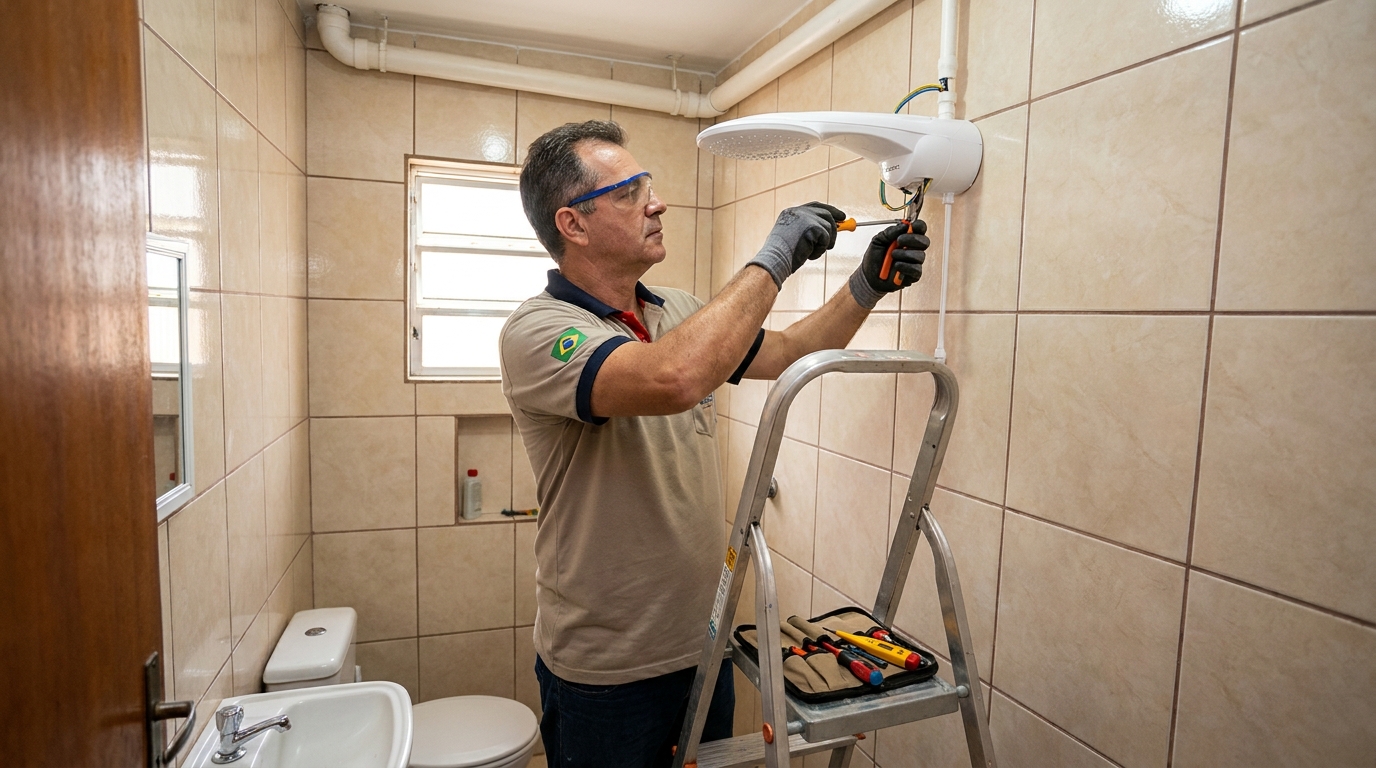 Instalação de chuveiro no banheiro em Lajeado‑RS